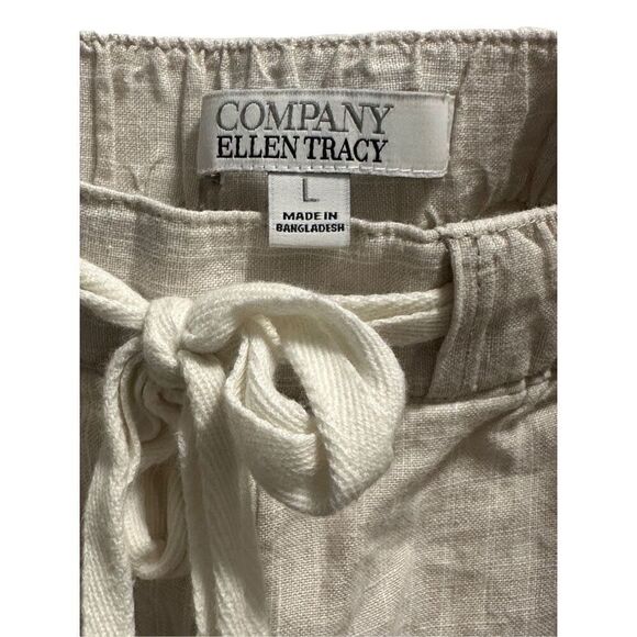 Women’s Cream And Tan Linen Striped Ellen Tracey Pants Size Large - Picture 5 of 9